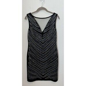 Kokette Women's Sleeveless Black Party Dress Bodycon Rhinestones V Neck Large